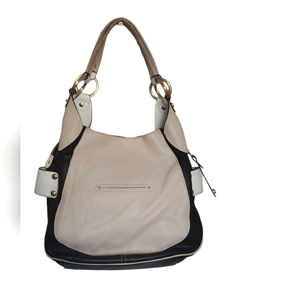 B Makowsky Designer Original shoulder Purse Stone White Cream Black - Picture 3 of 17